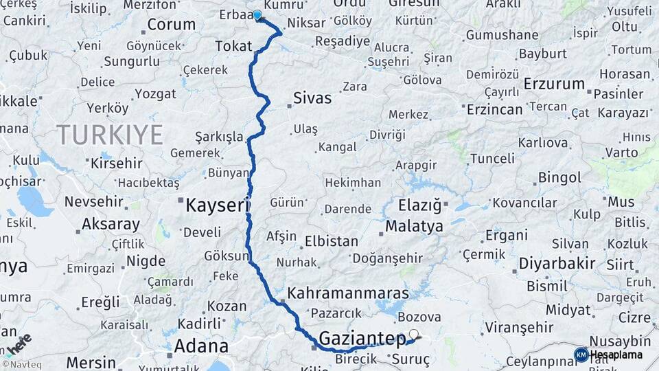 Tokat Erbaa Şanlıurfa Arası Kaç Km - Yol Haritası