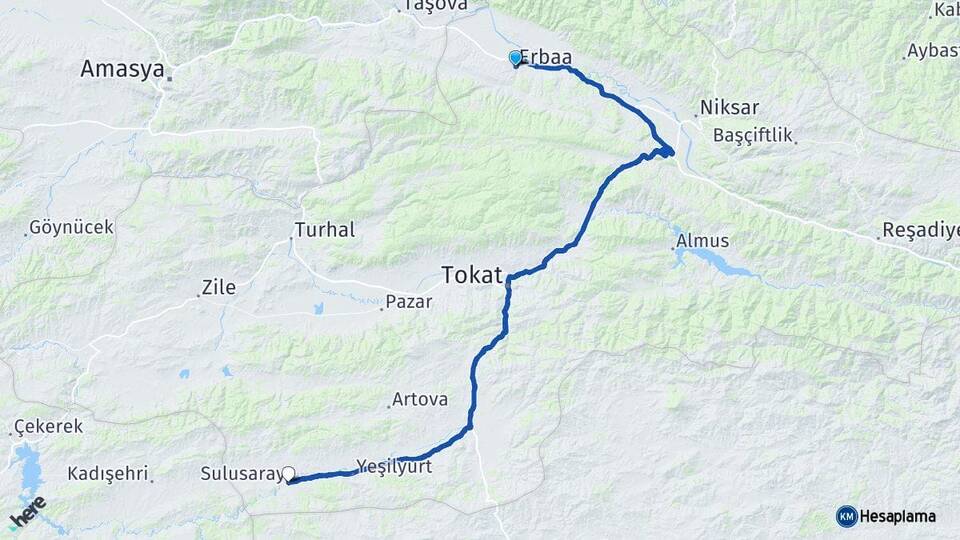 Tokat Erbaa Sulusaray Arası Kaç Km - Yol Haritası