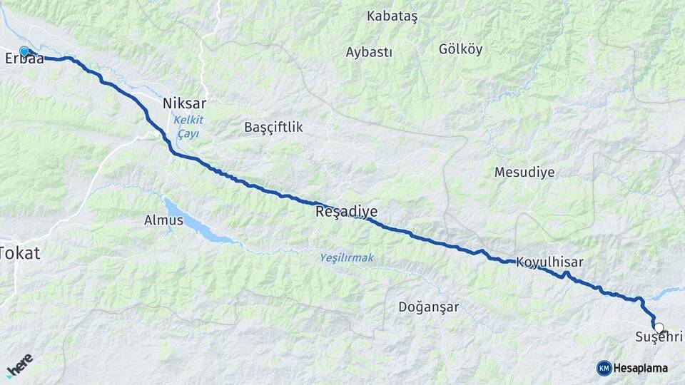 Tokat Erbaa Suşehri Sivas Arası Kaç Km - Yol Haritası