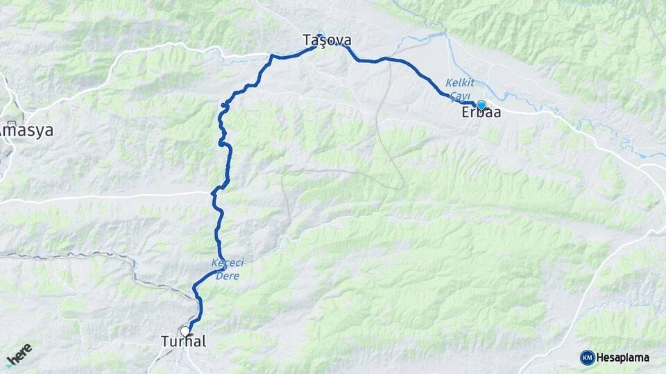 Tokat Erbaa Turhal Arası Kaç Km - Yol Haritası