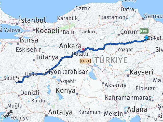 Tokat Eşme Uşak Arası Kaç Km - Yol Haritası