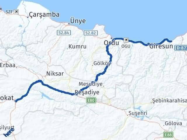 Tokat Espiye Giresun Arası Kaç Km - Yol Haritası