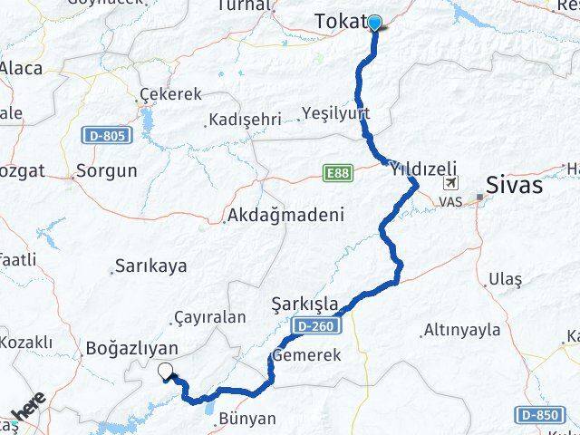 Tokat Felahiye Kayseri Arası Kaç Km - Yol Haritası