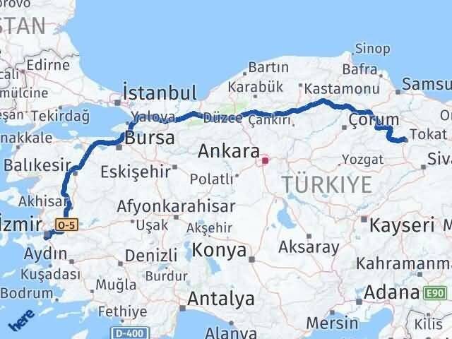 Tokat Gaziemir İzmir Arası Kaç Km - Yol Haritası