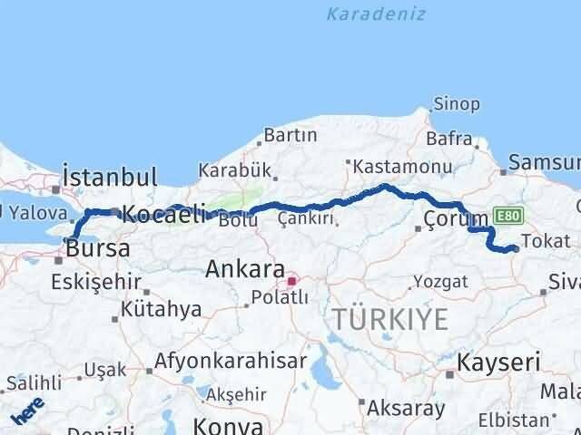 Tokat Gemlik Bursa Arası Kaç Km - Yol Haritası