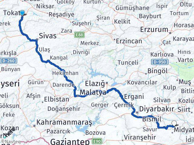 Tokat Gercüş Batman Arası Kaç Km - Yol Haritası