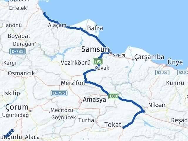Tokat Gerze Sinop Arası Kaç Km - Yol Haritası