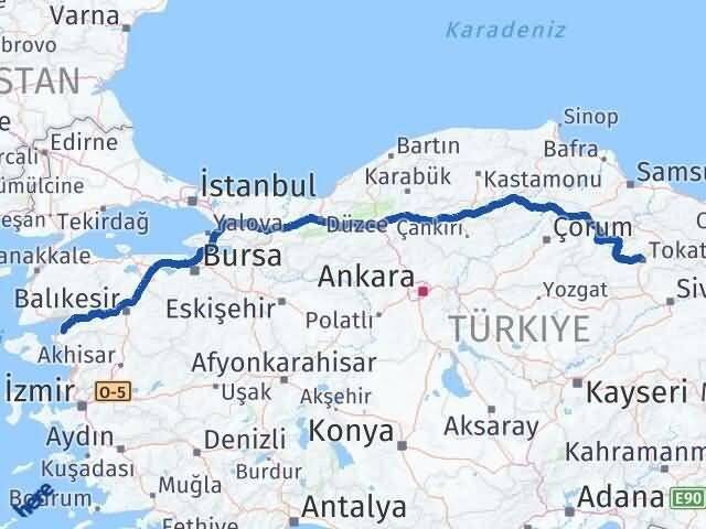 Tokat Gömeç Balıkesir Arası Kaç Km - Yol Haritası
