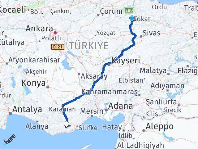 Tokat Gülnar Mersin Arası Kaç Km - Yol Haritası