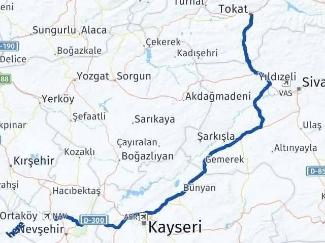 Tokat Gülşehir Nevşehir Arası Kaç Km - Yol Haritası