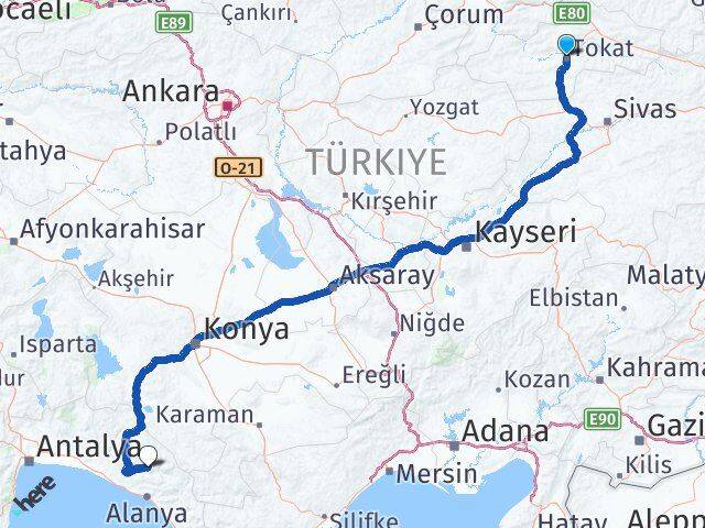 Tokat Gündoğmuş Antalya Arası Kaç Km - Yol Haritası