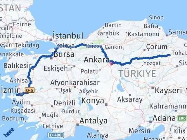 Tokat Güzelbahçe İzmir Arası Kaç Km - Yol Haritası