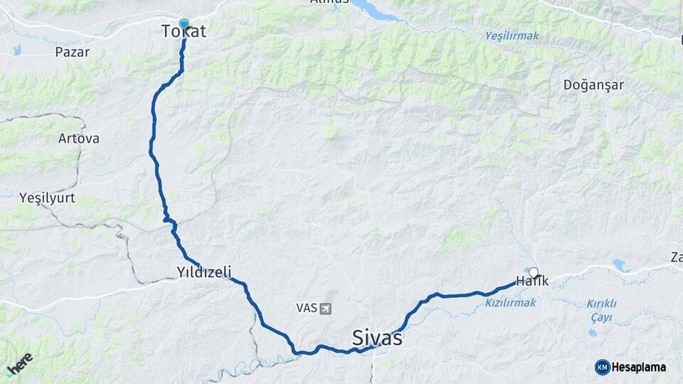 Tokat Hafik Sivas Arası Kaç Km - Yol Haritası