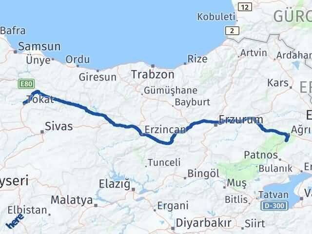Tokat Hamur Ağrı Arası Kaç Km - Yol Haritası