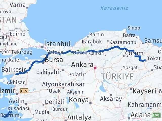 Tokat Havran Balıkesir Arası Kaç Km - Yol Haritası
