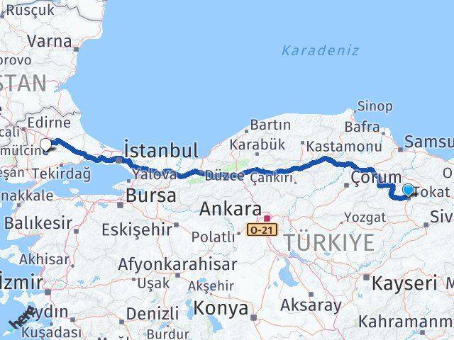 Tokat Hayrabolu Tekirdağ Arası Kaç Km - Yol Haritası