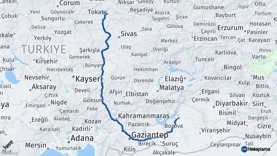 Tokat Hilvan Şanlıurfa Arası Kaç Km - Yol Haritası