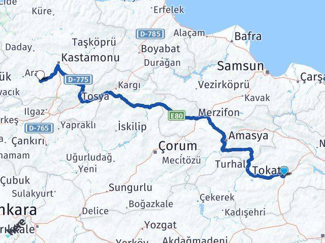 Tokat İhsangazi Kastamonu Arası Kaç Km - Yol Haritası