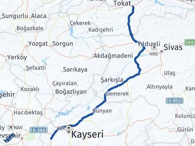 Tokat İncesu Kayseri Arası Kaç Km - Yol Haritası
