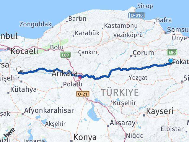 Tokat İnhisar Bilecik Arası Kaç Km - Yol Haritası
