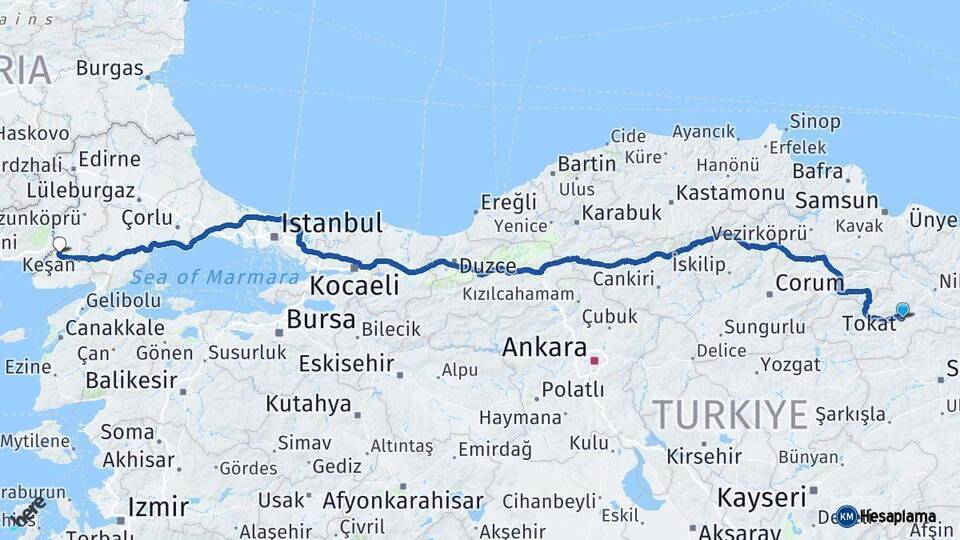 Tokat İpsala Edirne Arası Kaç Km - Yol Haritası