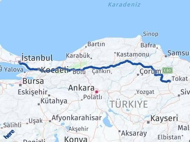 Tokat Kadıköy İstanbul Arası Kaç Km - Yol Haritası