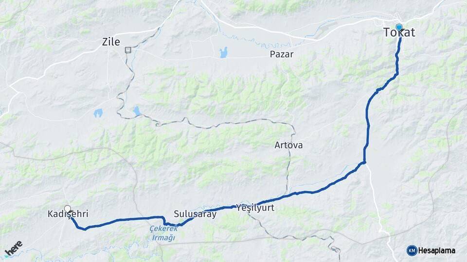 Tokat Kadışehri Yozgat Arası Kaç Km - Yol Haritası