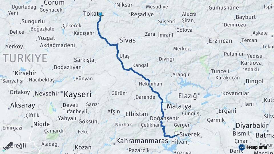 Tokat Kahta Adıyaman Arası Kaç Km - Yol Haritası