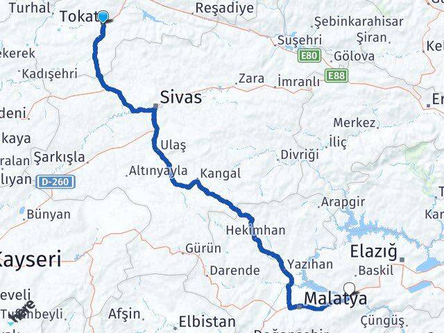 Tokat Kale Malatya Arası Kaç Km - Yol Haritası