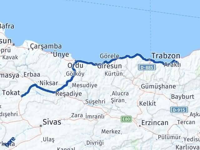 Tokat Kalkandere Rize Arası Kaç Km - Yol Haritası