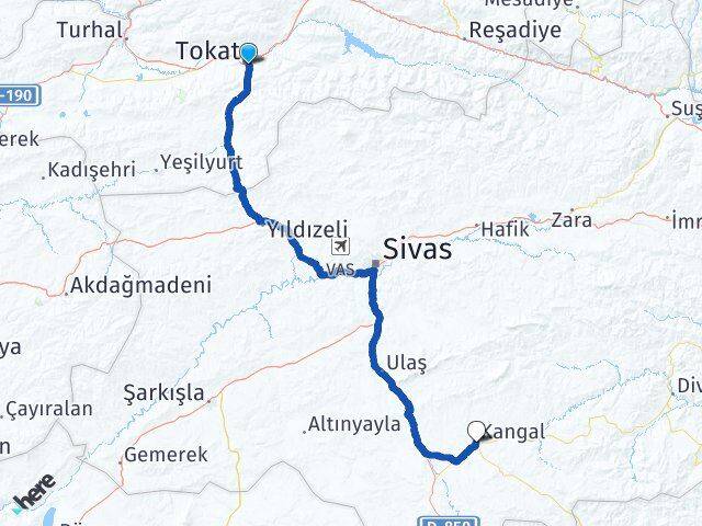 Tokat Kangal Sivas Arası Kaç Km - Yol Haritası