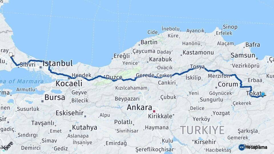 Tokat Kapaklı Tekirdağ Arası Kaç Km - Yol Haritası