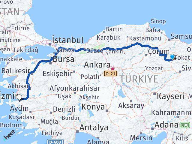 Tokat Karabağlar İzmir Arası Kaç Km - Yol Haritası