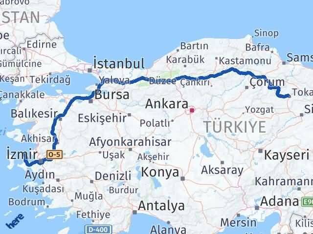 Tokat Karaburun İzmir Arası Kaç Km - Yol Haritası
