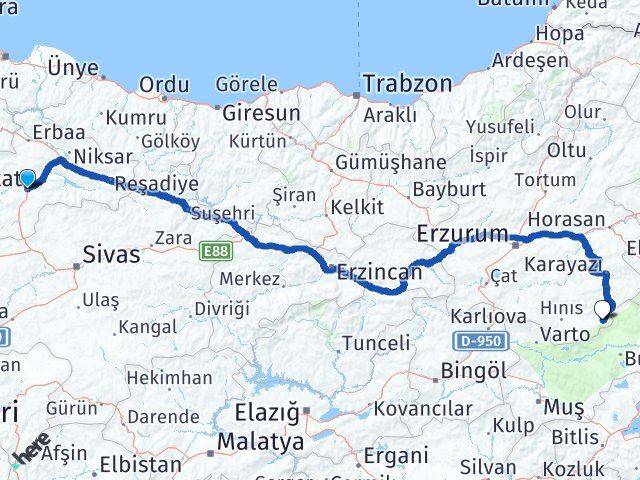 Tokat Karaçoban Erzurum Arası Kaç Km - Yol Haritası