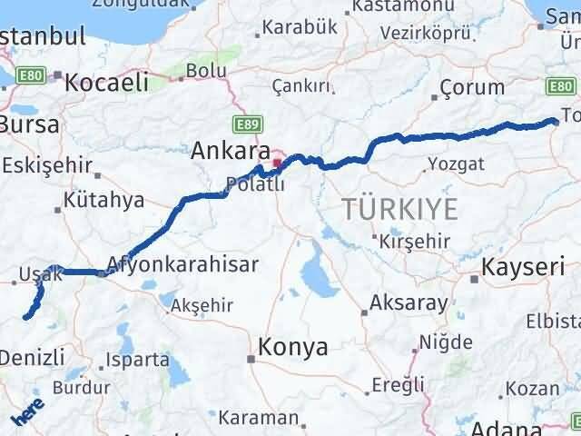 Tokat Karahallı Uşak Arası Kaç Km - Yol Haritası