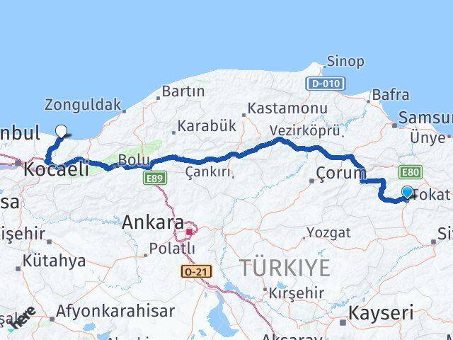 Tokat Karasu Sakarya Arası Kaç Km - Yol Haritası
