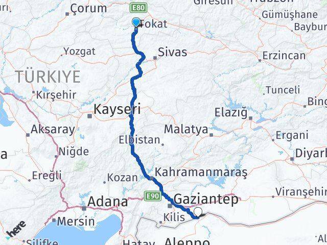 Tokat Karkamış Gaziantep Arası Kaç Km - Yol Haritası