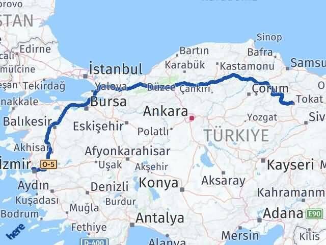 Tokat Karşıyaka İzmir Arası Kaç Km - Yol Haritası