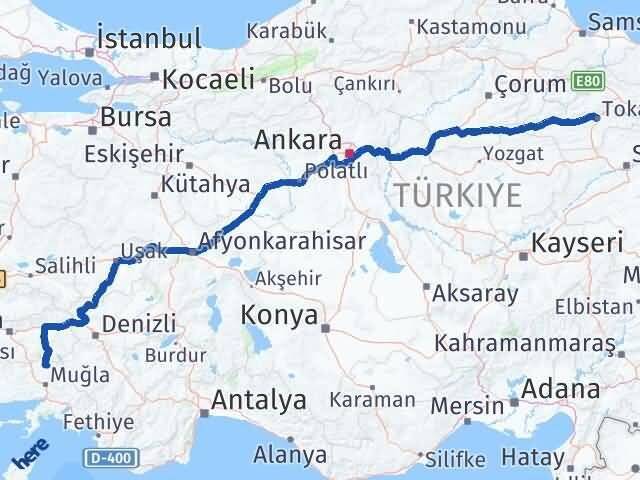 Tokat Kavaklıdere Muğla Arası Kaç Km - Yol Haritası