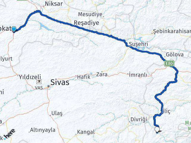 Tokat Kemaliye Erzincan Arası Kaç Km - Yol Haritası