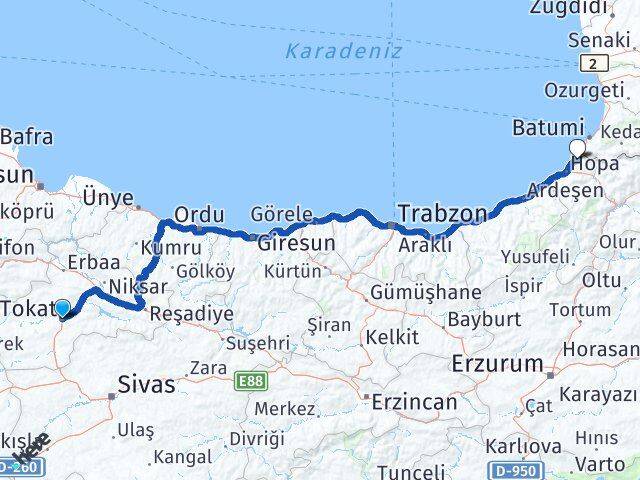 Tokat Kemalpaşa Artvin Arası Kaç Km - Yol Haritası