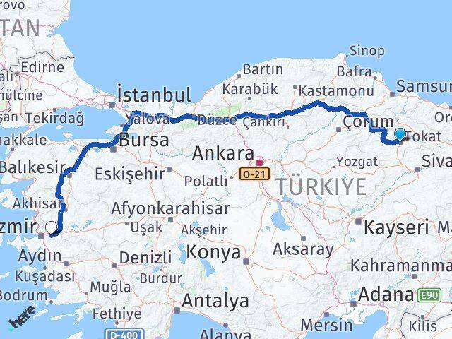 Tokat Kemalpaşa İzmir Arası Kaç Km - Yol Haritası
