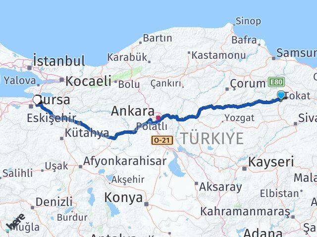 Tokat Kestel Bursa Arası Kaç Km - Yol Haritası