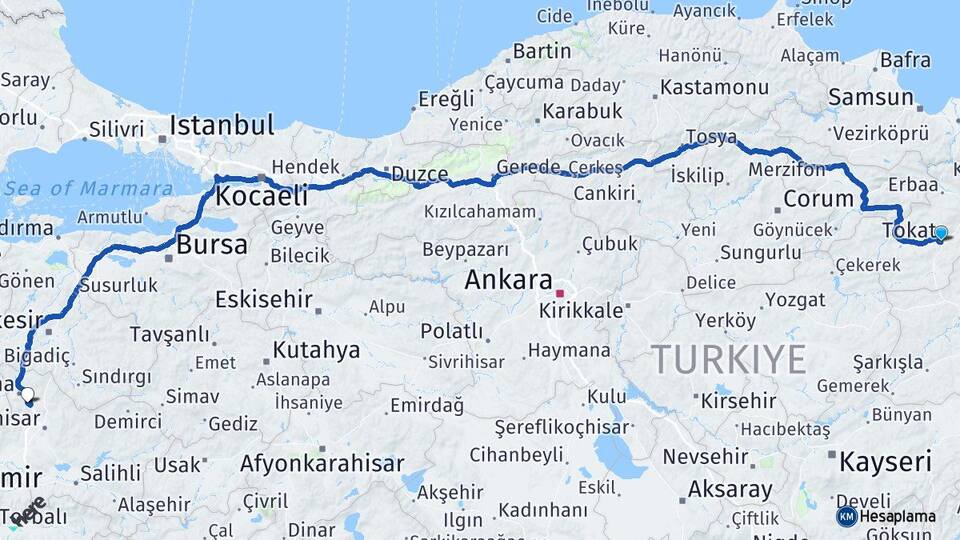 Tokat Kırkağaç Manisa Arası Kaç Km - Yol Haritası