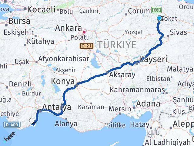 Tokat Kumluca Antalya Arası Kaç Km - Yol Haritası
