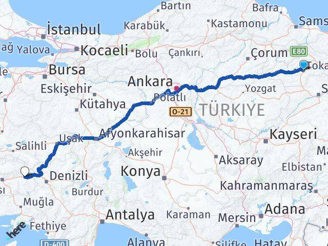 Tokat Kuyucak Aydın Arası Kaç Km - Yol Haritası