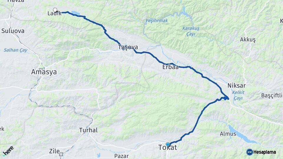 Tokat Ladik Samsun Arası Kaç Km - Yol Haritası