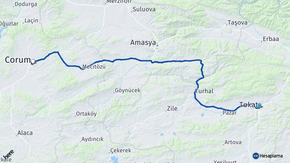 Tokat Madas Arası Kaç Km - Yol Haritası