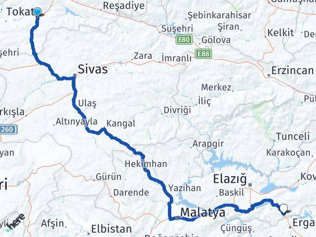Tokat Maden Elazığ Arası Kaç Km - Yol Haritası